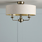 Sorrento 3 Light Semi Flush Ceiling Light With Natural Shade - Matt Antique Brass - Laura Ashley