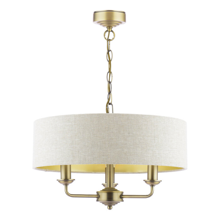 Sorrento 3 Light Shadelier Ceiling Light with Natural Shade - Matt Antique Brass - Laura Ashley