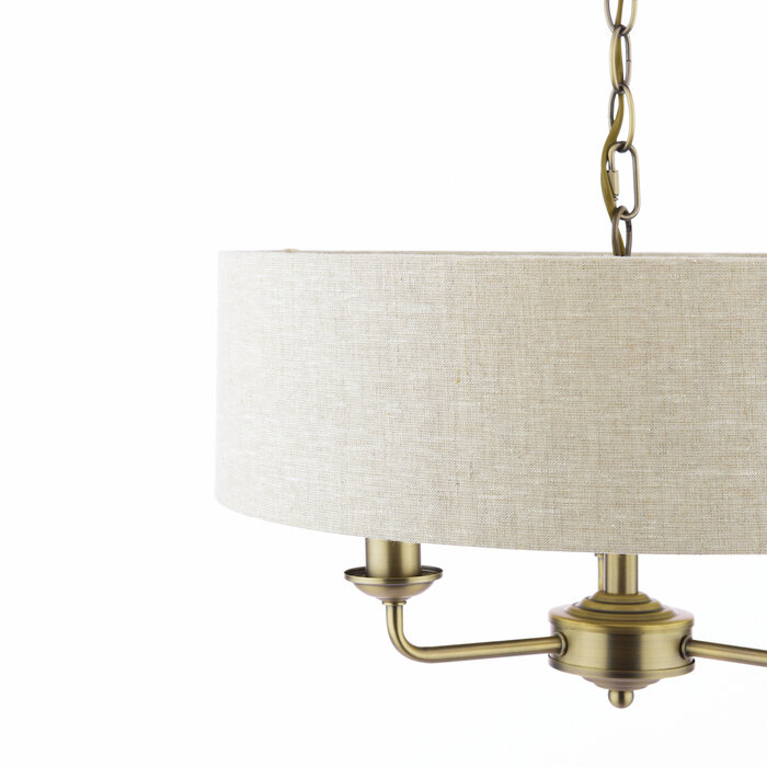Sorrento 3 Light Ceiling Pendant with Natural Shade - Matt Antique Brass - Laura Ashley