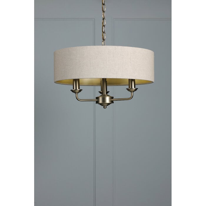 Laura Ashley Sorrento 3 Light Ceiling Pendant with Natural Shade - Matt Antique Brass