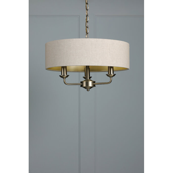 Sorrento 3 Light Shadelier Ceiling Light with Natural Shade - Matt Antique Brass - Laura Ashley