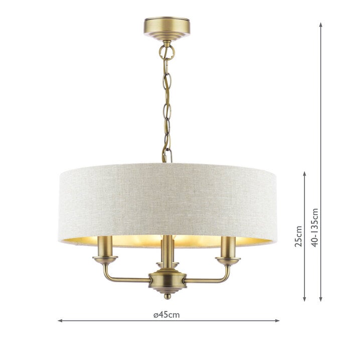 Laura Ashley Sorrento 3 Light Ceiling Pendant with Natural Shade - Matt Antique Brass