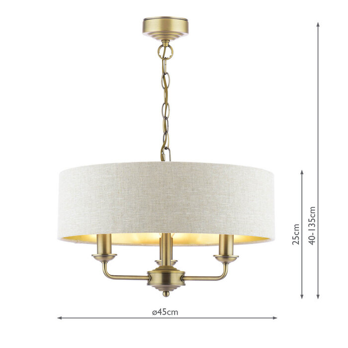 Sorrento 3 Light Shadelier Ceiling Light with Natural Shade - Matt Antique Brass - Laura Ashley