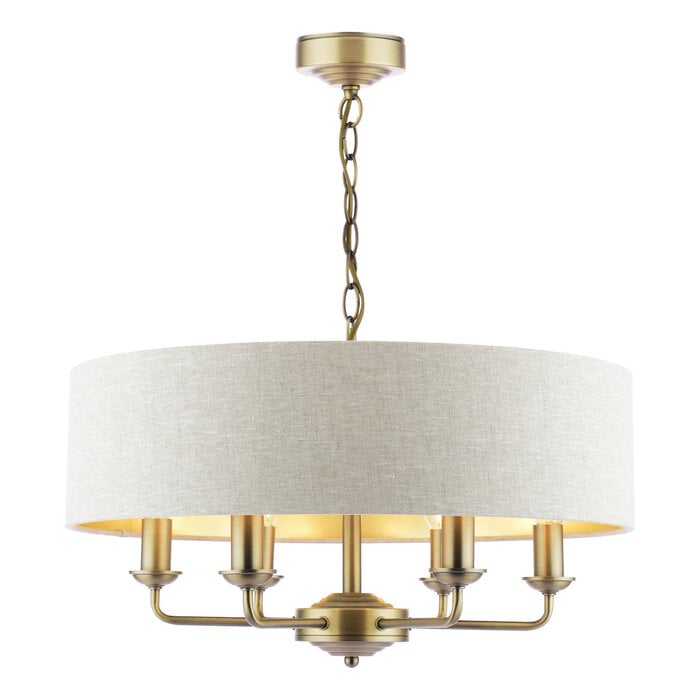 Sorrento - 6 Light Shadelier Ceiling Light with Natural Shade - Matt Antique Brass - Laura Ashley