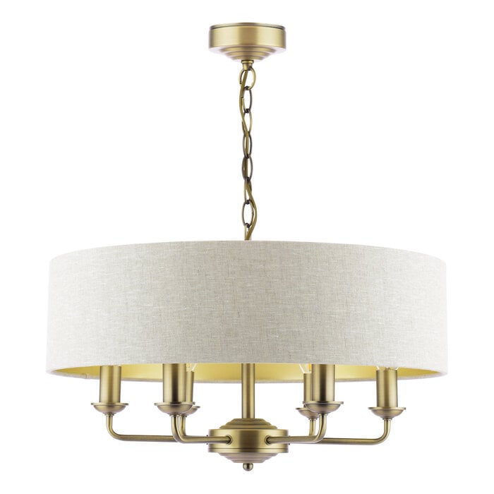 Sorrento - 6 Light Shadelier Ceiling Light with Natural Shade - Matt Antique Brass - Laura Ashley