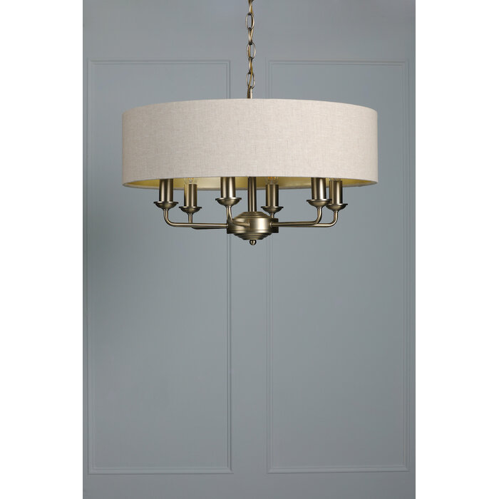 Sorrento - 6 Light Shadelier Ceiling Light with Natural Shade - Matt Antique Brass - Laura Ashley