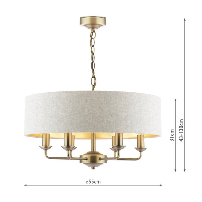 Sorrento - 6 Light Shadelier Ceiling Light with Natural Shade - Matt Antique Brass - Laura Ashley