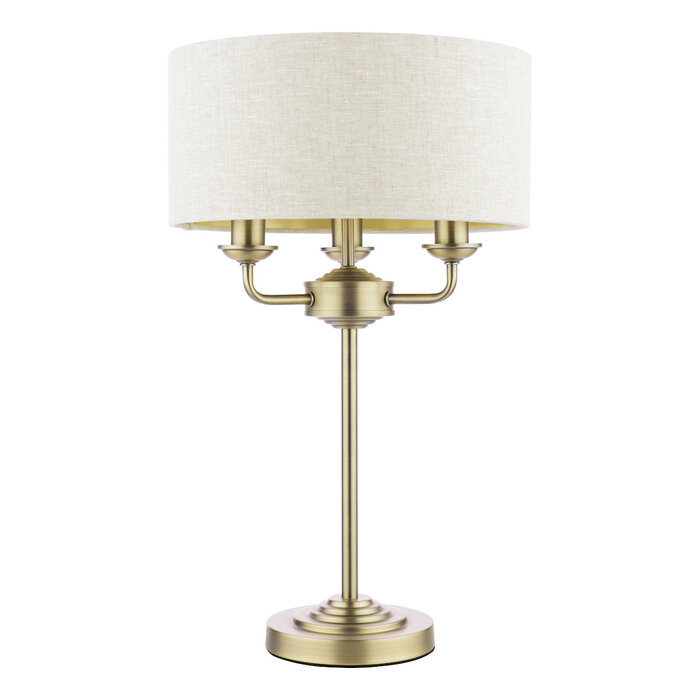 Sorrento 3 Light Table Lamp with Natural Shade - Matt Antique Brass - Laura Ashley