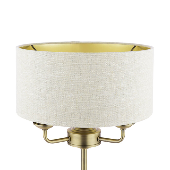 Sorrento 3 Light Table Lamp with Natural Shade - Matt Antique Brass - Laura Ashley
