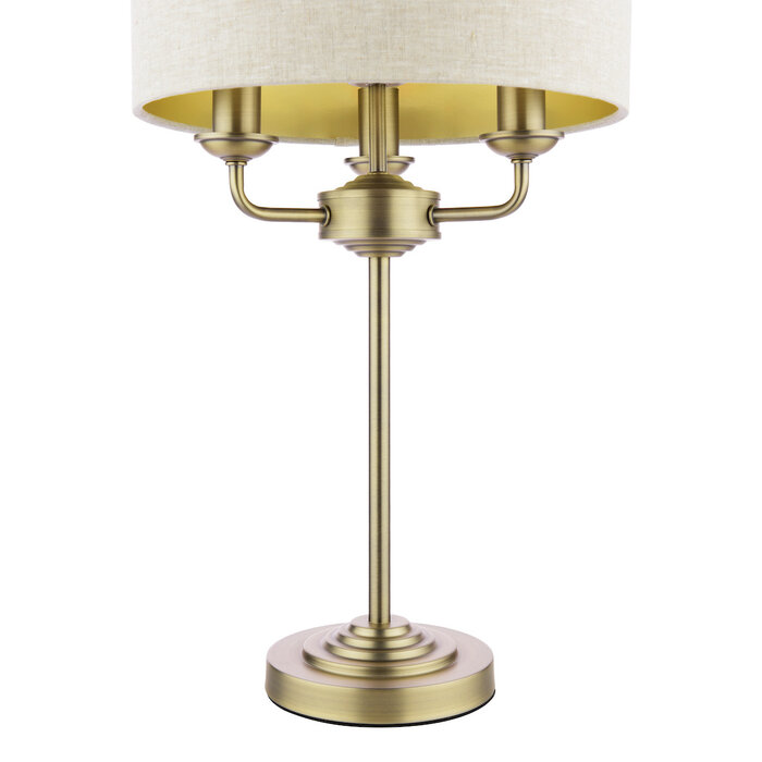 Sorrento 3 Light Table Lamp with Natural Shade - Matt Antique Brass - Laura Ashley