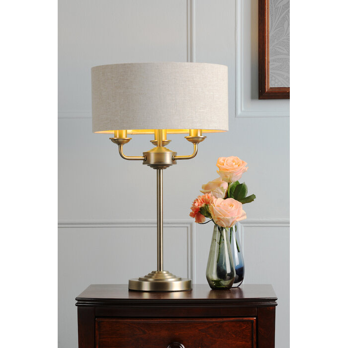 Sorrento 3 Light Table Lamp with Natural Shade - Matt Antique Brass - Laura Ashley