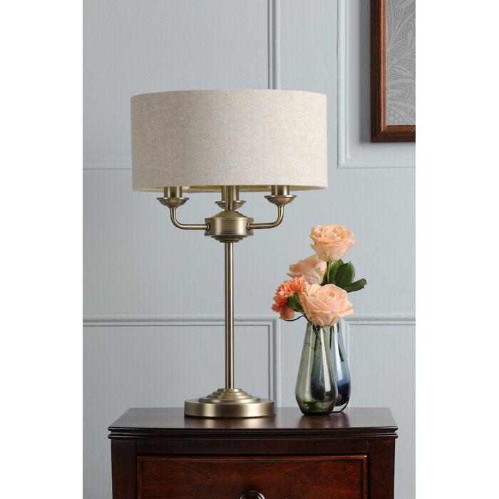 Sorrento 3 Light Table Lamp with Natural Shade - Matt Antique Brass - Laura Ashley