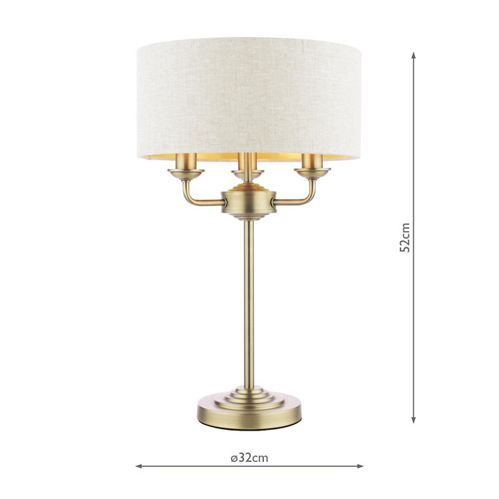 Sorrento 3 Light Table Lamp with Natural Shade - Matt Antique Brass - Laura Ashley