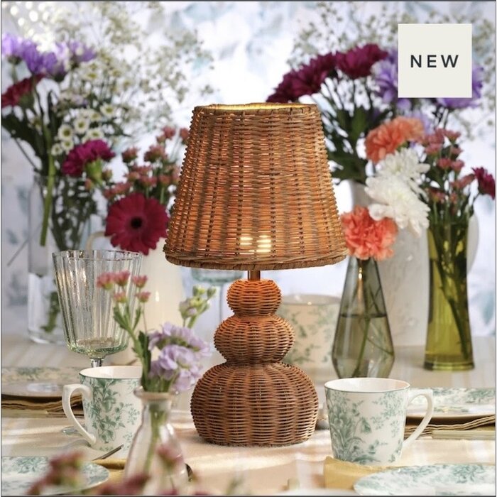 Hasfield - Rechargeable Table Lamp - Natural Rattan with Shade - LED - Laura Ashley