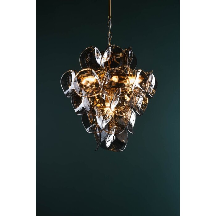 Genoa 8 Light Ceiling Pendant - Natural Brass and Smoked Glass