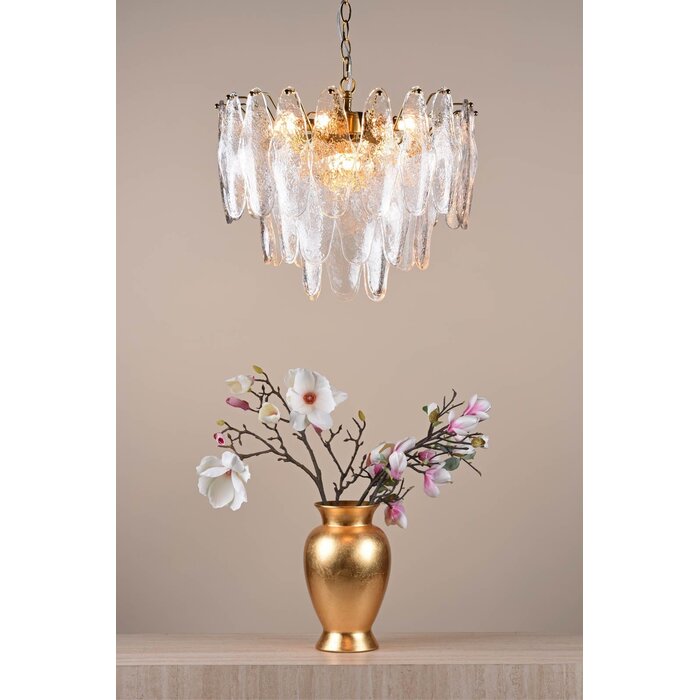 Kimmia - 6 Light Pendant Light - Natural Brass And Textured Glass