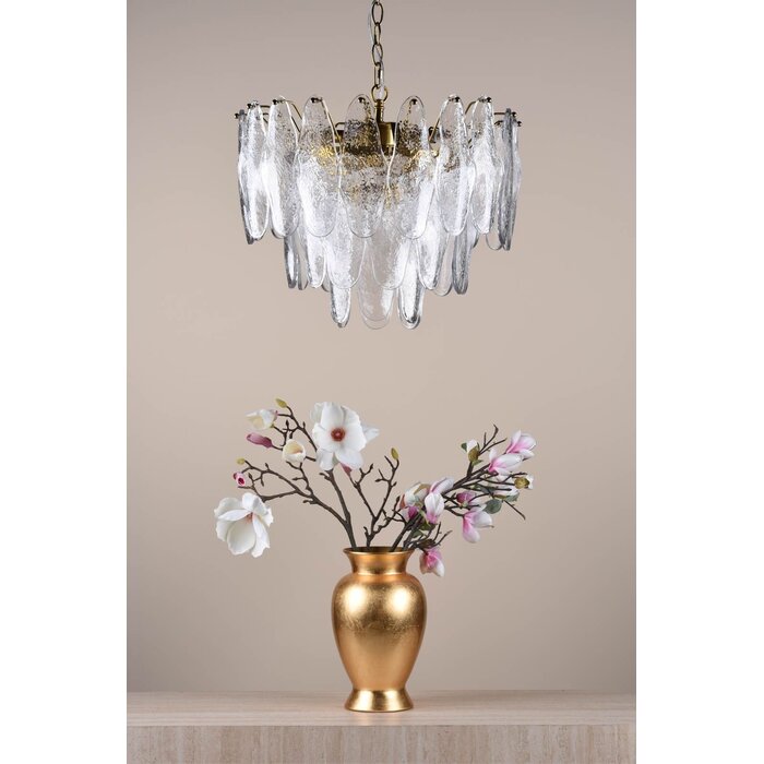 Kimmia - 6 Light Pendant Light - Natural Brass And Textured Glass