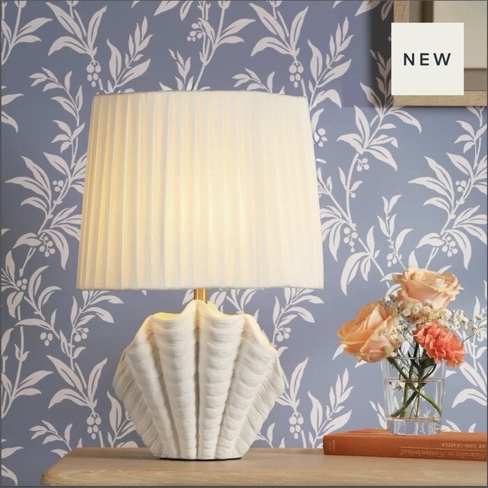 Shell Table Lamp - White Ceramic and Satin Chrome with Shade - Laura Ashley