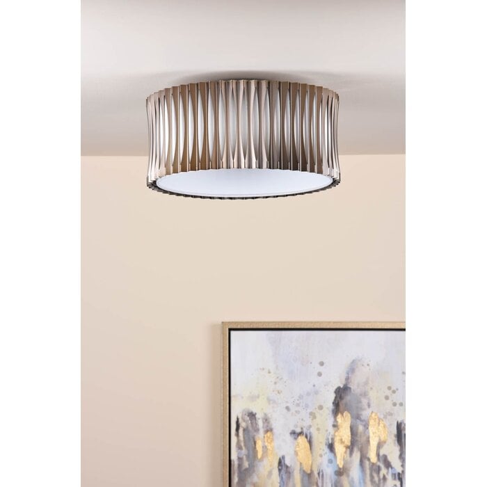 Netra 3 Light Flush Ceiling Light - Satin Bronze and Ivory