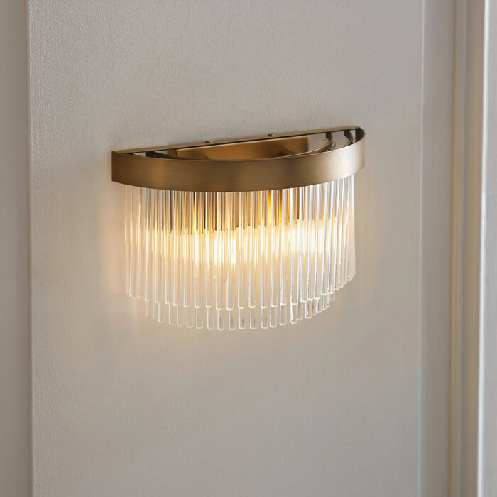 Gatsby - Art Deco Glass Rod 2 Light Wall Light - Antique Brass