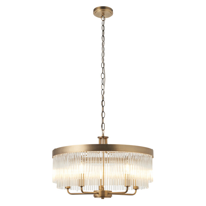 Gatsby - Art Deco Glass Rod 5 Light Pendant Ceiling Light - Antique Brass