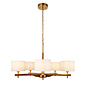 Geneva - Wood and Linen 5 Light Pendant Ceiling Light - Brushed Aged Brass