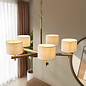 Geneva - Wood and Linen 5 Light Pendant Ceiling Light - Brushed Aged Brass