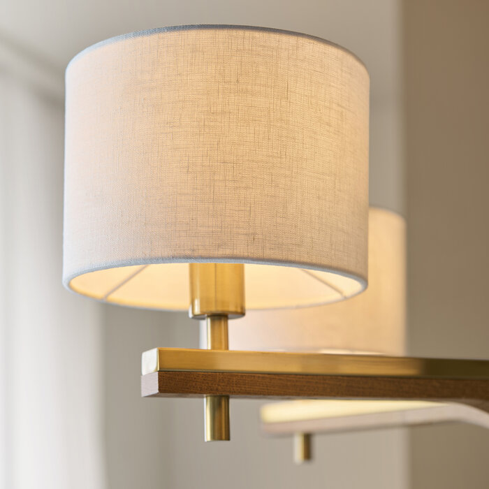 Geneva - Wood and Linen 5 Light Pendant Ceiling Light - Brushed Aged Brass