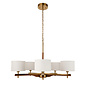 Geneva - Wood and Linen 5 Light Pendant Ceiling Light - Brushed Aged Brass