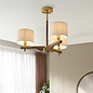 Geneva - Wood and Linen 3 Light Semi-Flush Ceiling Light - Brushed Aged Brass