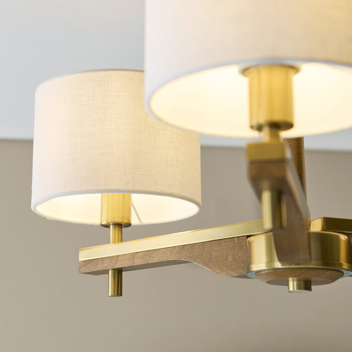 Geneva - Wood and Linen 3 Light Semi-Flush Ceiling Light - Brushed Aged Brass