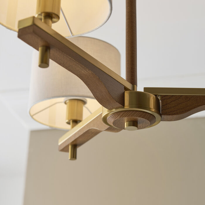 Geneva - Wood and Linen 3 Light Semi-Flush Ceiling Light - Brushed Aged Brass