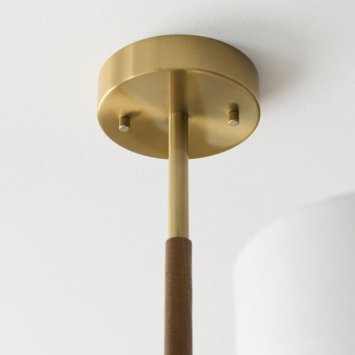Geneva - Wood and Linen 3 Light Semi-Flush Ceiling Light - Brushed Aged Brass
