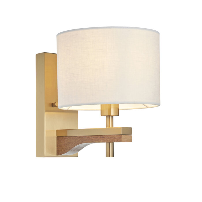 Geneva - Wood and Linen Wall Light - Brushed Aged Brass