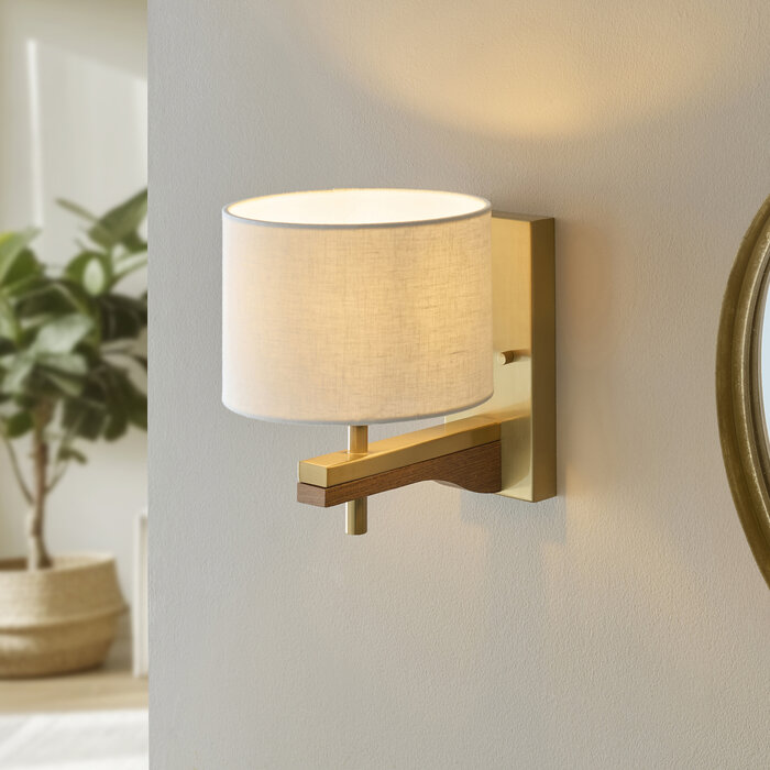 Geneva - Wood and Linen Wall Light - Brushed Aged Brass