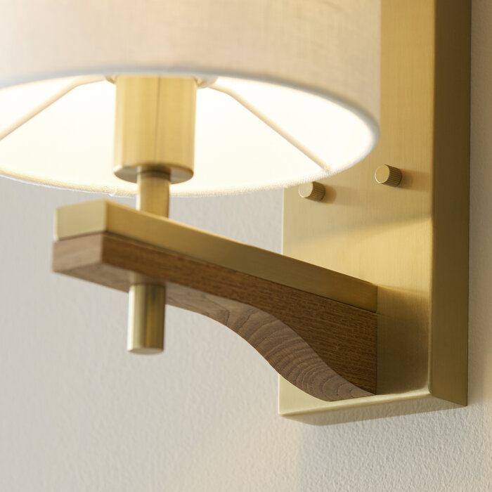Geneva - Wood and Linen Wall Light - Brushed Aged Brass