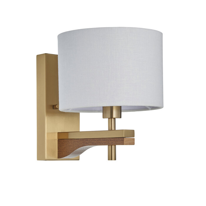 Geneva - Wood and Linen Wall Light - Brushed Aged Brass