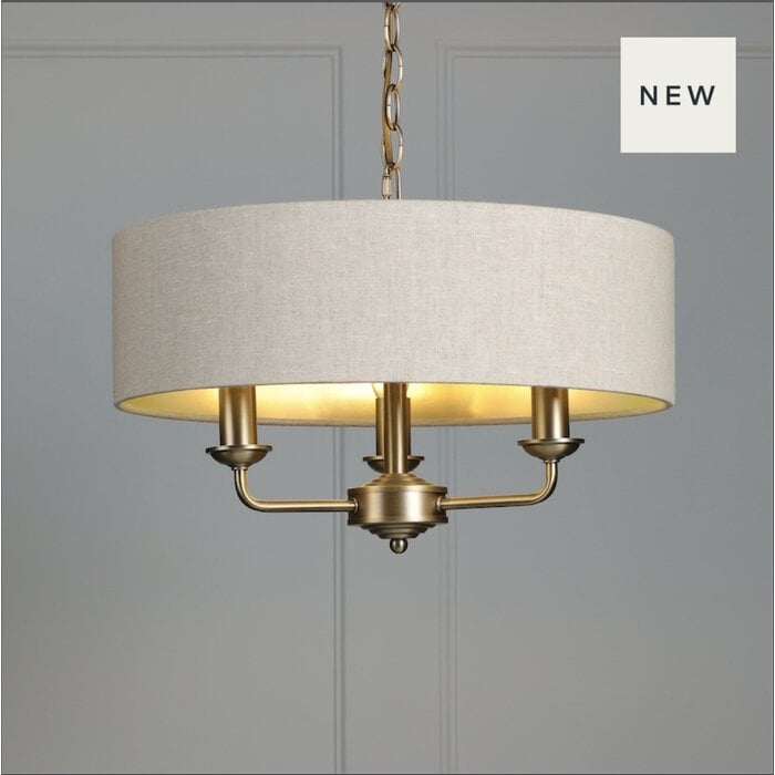 Sorrento 3 Light Shadelier Ceiling Light with Natural Shade - Matt Antique Brass - Laura Ashley