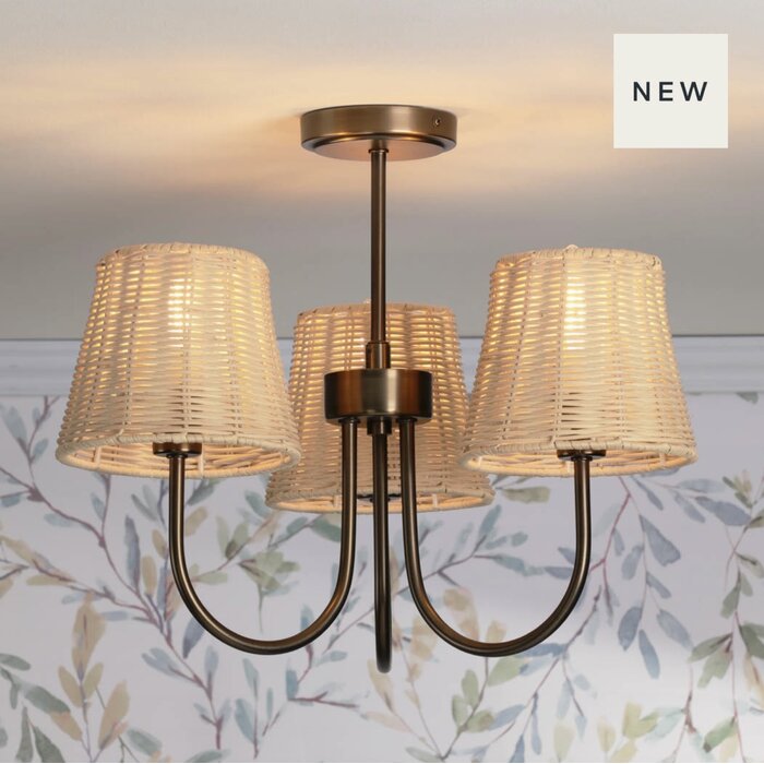 Hasfield - 3 Light Semi-Flush Ceiling Light and Shades - Antique Bronze - Laura Ashley