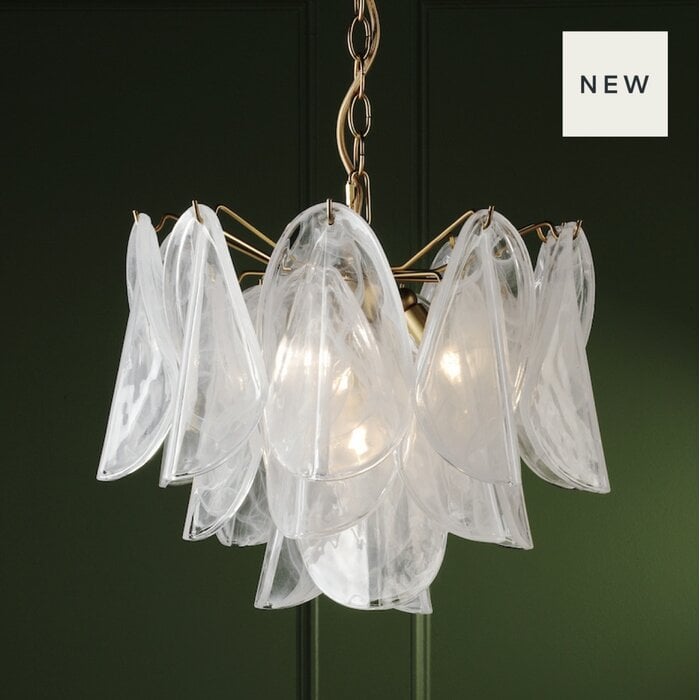 Stannington 4 Light Ceiling Pendant - Matt Antique Brass and White Glass - Laura Ashley