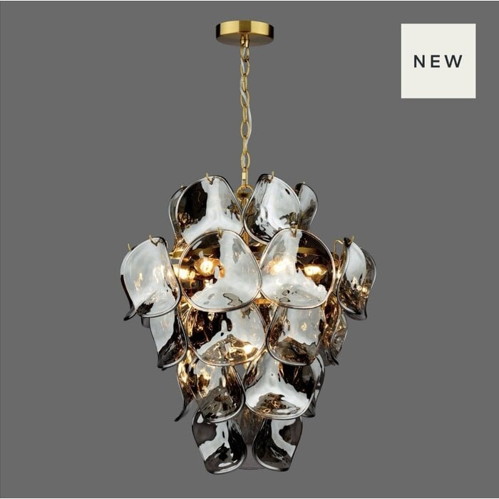 Genoa 8 Light Ceiling Pendant - Natural Brass and Smoked Glass