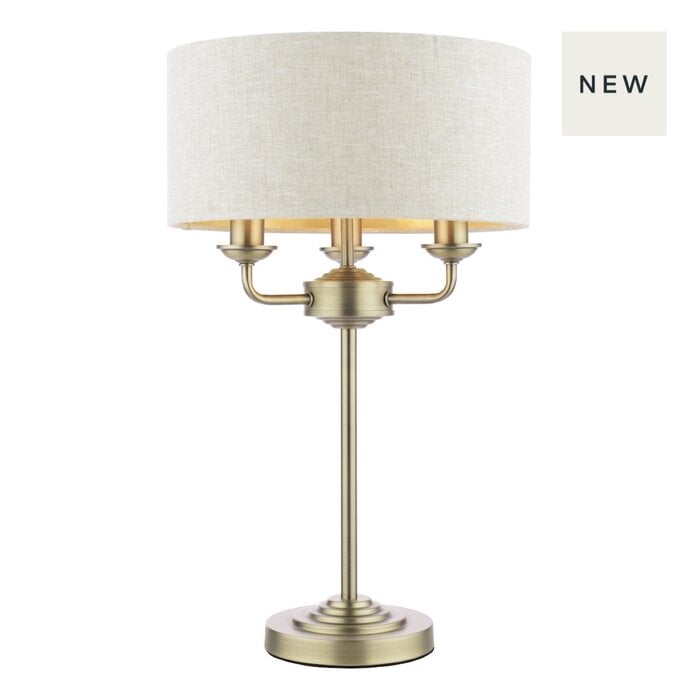 Sorrento 3 Light Table Lamp with Natural Shade - Matt Antique Brass - Laura Ashley