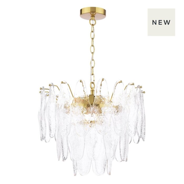 Kimmia - 6 Light Pendant Light - Natural Brass And Textured Glass