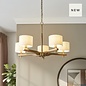 Geneva - Wood and Linen 5 Light Pendant Ceiling Light - Brushed Aged Brass