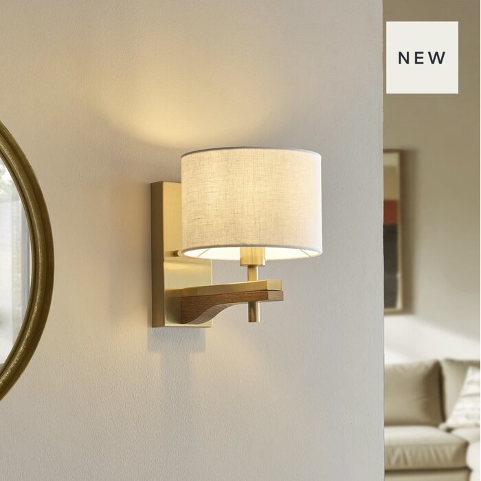 Geneva - Wood and Linen Wall Light - Brushed Aged Brass