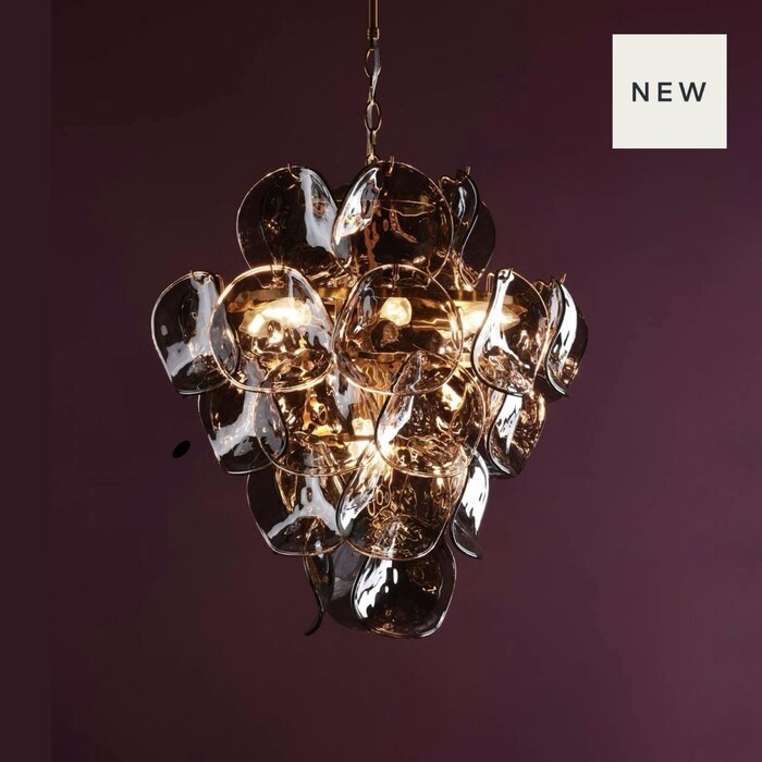 Genoa 8 Light Ceiling Pendant - Natural Brass and Smoked Glass
