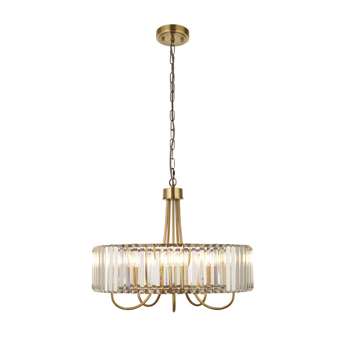 Berenice 5 light pendant  - brass and glass