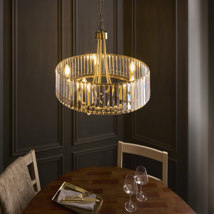 Berenice 5 light pendant  - brass and glass