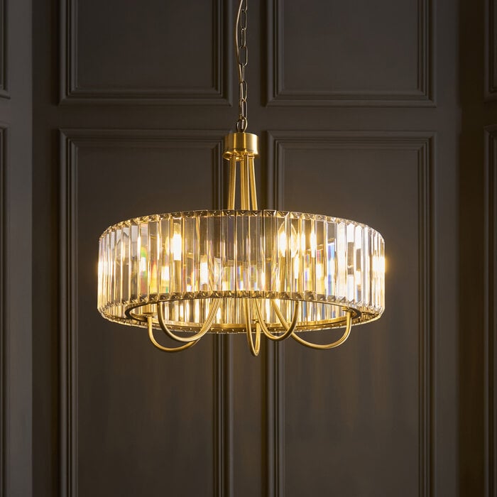 Berenice 5 light pendant  - brass and glass