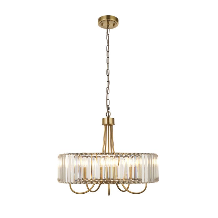 Berenice 5 light pendant  - brass and glass